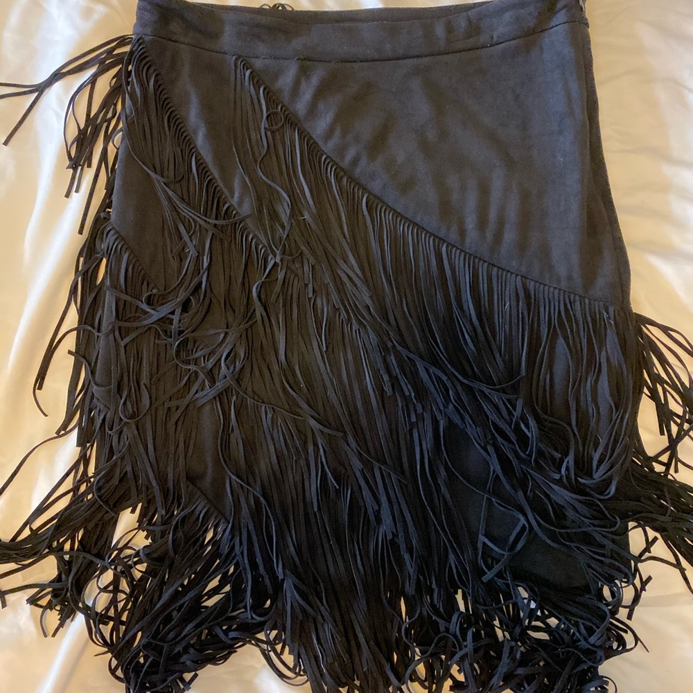 Zara Asymmetrical Suede Fringe Skirt